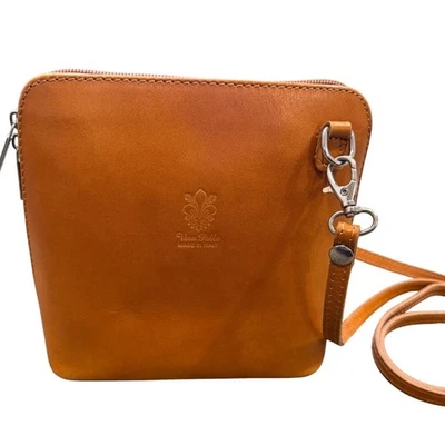 Vera Pelle Italian Leather Crossbody Bag Tan Small Flap Shoulder Purse - Image 1 of 4