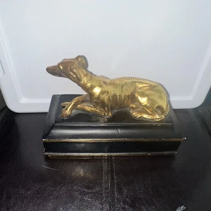 Antigua caja de anillo de baratija de 2 particiones de cerámica dorada dorada para perro galgo - Imagen 1 de 8