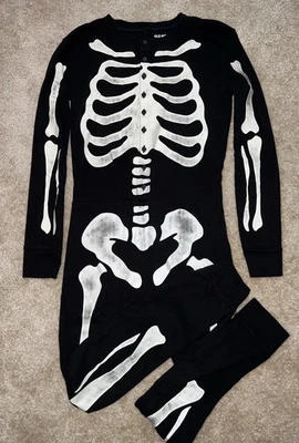 Old Navy Kid’s Size XL 12 Glow In The Dark Skeleton One-Piece Pajamas Halloween  - Image 1 of 4