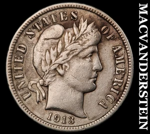 1913 Barber Dime - Scarce Extra Fine Better Date No Reserve #E1614 - Picture 1 of 2