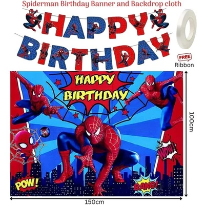Spiderman birthday banner card decoration Spiderman backdrop cloth party balloon - Image 1 of 2