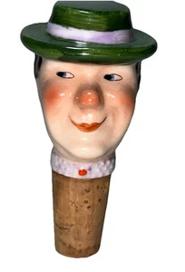 Ceramic Bottle Pourer Stopper & Cork Hunter Man' s Head - Picture 1 of 5