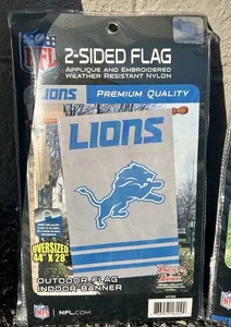 Detroit Lions Banner NFL Flag 44" x 28" 2 Sided Gray Blue Party Animal - Picture 1 of 4