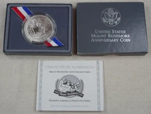 1991-P Mount Rushmore Silver Dollar US Mint Unc Commemorative $1 OGP Box COA - Picture 1 of 5