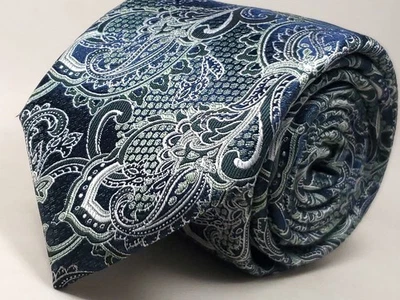 Corbata de poliéster PERRY ELLIS para hombre azul marino marrón verde blanco cachemira NUEVA Foto 1 de 4