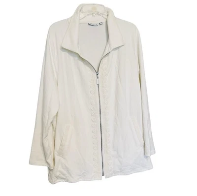 Chaqueta Susan Graver Blanca Talla 2X Manga Larga Bolsillos Detalle Crochet Nueva Foto 1 de 4