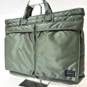 Porter Tanker Short Helmet Bag Green Business Briefcase Used JAPAN - Picture 1 of 15