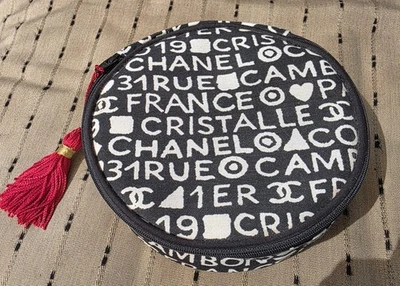 Bolso de Maquillaje Chanel Redondo Negro Blanco DE COLECCIÓN 1991 TELA AUTÉNTICA Cristalle ❤️🧡 Foto 1 de 4