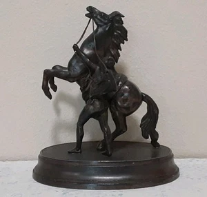 Vintage Bronze Statue/Figure of Rearing Horse and Tamer on Oval Metal Base - Picture 1 of 18