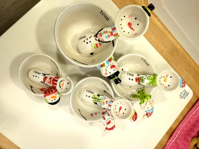 Holiday Ceramic Measuring Cups & Measuring Spoons, Hand Painte 8 pieace set - Image 1 of 4
