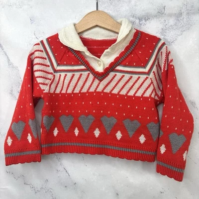 Suéter Sudaderas Tejidas Novedad Años 60 De Colección 2T Niño Pequeño Corazones Cuello Motivo Rojo Foto 1 de 4