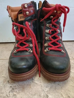 Pikolinos Ankle Boot Women's Size 8  Black Red Leather Lace Up Side Zip - Image 1 of 4