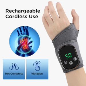 Electric Wrist Vibration Massage Brace Pain Relief infrared Hot Compress Therapy - Picture 1 of 15