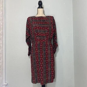 Maroon burgundy handmade silk maroon boho long sleeve dress - Picture 1 of 3