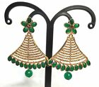 22K Gold Plated Pearl Cz 2" Long Indian Gift Extra Ordinary Earrings Set Ad395