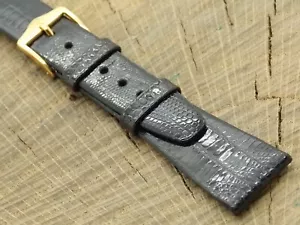 NOS 19mm Hirsch Black Reptile Watch Band w Gold Tone Buckle Vintage Unused - Picture 1 of 4