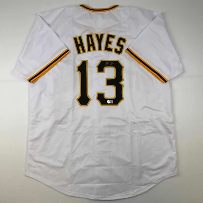Autographed/Signed Ke'Bryan Hayes Pittsburgh White Baseball Jersey Beckett COA - Image 1 of 4