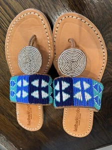 Laidback London Beaded Heron Sandals Blue Silver Size 39/8.5 - Picture 1 of 4