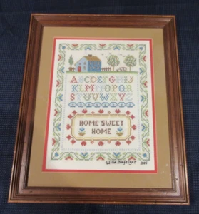 Handmade Embroidered Home Sweet Home & Alphabet Sampler Lg Prof. Framed 15x18.5" - Picture 1 of 8