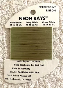 Rainbow Gallery Neon Rays Needlepoint Ribbon Rayon 1 Card 10 yards N 85 Green - Picture 1 of 6