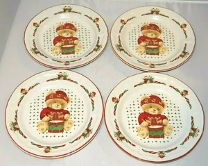 Tienshan Stoneware Christmas Teddy Bear Salad Snack Dessert Plates Lot of 4 - Picture 1 of 4