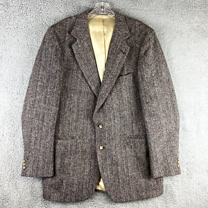 Harris Tweed Blazer Mens 42R Gray Herringbone Handwoven 100% Scottish Wool Knit