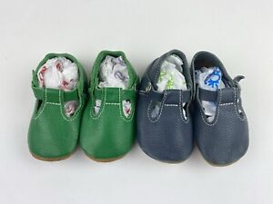 Mon Petit Shoes Soft Sole Leather Sz 5 Kelly Green Navy Blue Lot Handmade USA