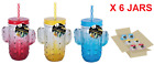 6 Pcs Cactus Mason Jar Drinking Glass With Lid & Straw Cocktail Juice Pineapple