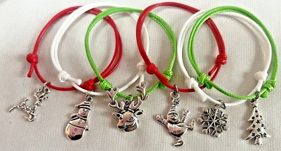 LIZZIELINKS 6 CHRISTMAS FRIENDSHIP BRACELETS ADVENT CALENDAR, CRACKERS, SANTA'S GROTTO GIFT