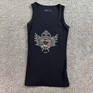 Hard Rock Cafe Shirt Girls Extra Large Black Ribbed Rhinestone Tank Top * - Picture 1 of 9