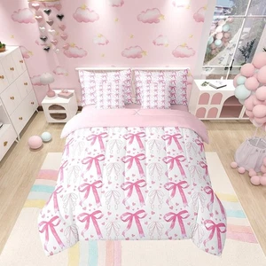 7 Stück Rosa Schleife Kinder Bettdecke Set Queen Size, Rosa Schleife Herzen Print Bettdin... - Bild 1 von 6