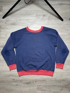 Vintage 70s Two Tone Sweatshirt Faded Blue Red Pullover Distressed - Picture 1 of 8