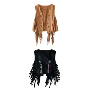 60S 70S Hippie Vest Cowgirl Western Outfit Women's Tassel Vest for Home Walking - Picture 1 of 13