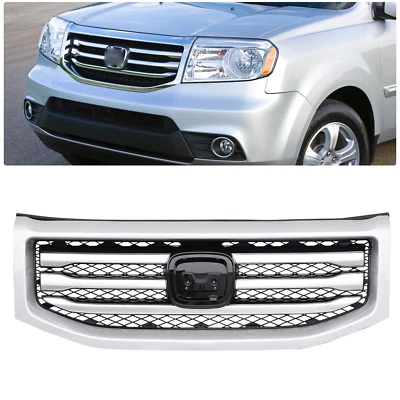 Parrilla de parachoques delantero para Honda Pilot 2012-2015 con moldura plateada envolvente Foto 1 de 4