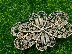 Vintage Beautiful 925 Sterling Silver Filigree Flower Brooch 6.59g - Picture 1 of 6