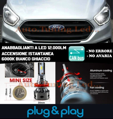 FORD TRANSIT TOURNEO CUSTOM LAMPADE ABBAGLIANTI H1 LED 6000K 12.000LUMEN CAMBUS - Immagine 1 di 4