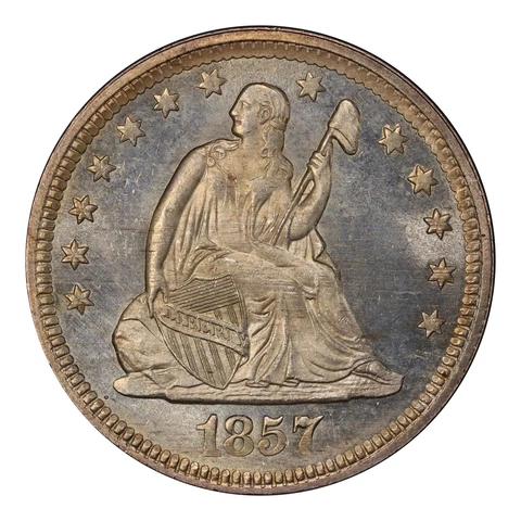 1857 Seated Liberty Quarter PCGS MS65 CAC Cover