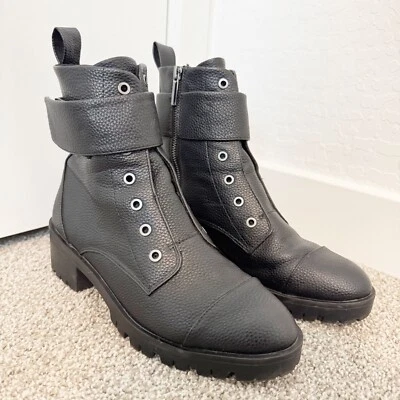 Karl Lagerfeld Paris Payson Lug Combat Moto Botas Tacón Negro Motociclista Invierno Talla 8 Foto 1 de 4