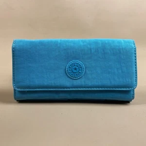 Cartera sin asas Kipling lona azul triple pliegue cremallera sección moneda notas tarjeta - Imagen 1 de 7