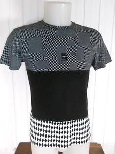 T-Shirt schwarz/weiß Bi-Material Ünkut Paris S Grafik Punkte Raute Relief - Bild 1 von 8