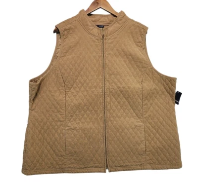 Basic Editions Rustic Quilted Outdoor Vest Womens 3X Brown Corduory Full Zip - Image 1 of 4