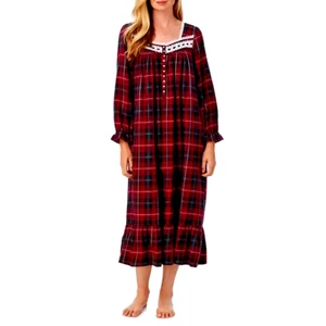 Eileen West Langarm rot kariert Baumwollmischung Flanell Ballett Nachthemd Kleid M - Bild 1 von 4