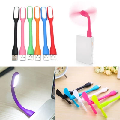 Portable Flexible USB Fan Mini LED USB Night Light Power Bank Computer Laptop PC - Image 1 of 4