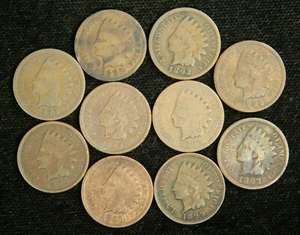1890-1899 1c Indian Head Cent Penny Set Lot , All 10 Coins , Circulated - Picture 1 of 1