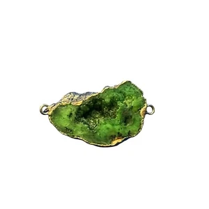 Emerald Druzy Pendant Gold Leaf Around Edge 1.75" across Estate - Picture 1 of 3
