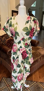 Vintage 1980’s Karen Alexander Floral Roses Pink Green Garden Print Dress sz 12 - Picture 1 of 8