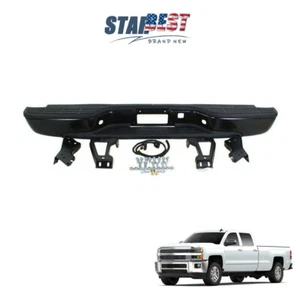 Black Rear Step Bumper Face Bar For Chevy Silverado GMC Sierra 1500 2500 99-07 - Picture 1 of 14