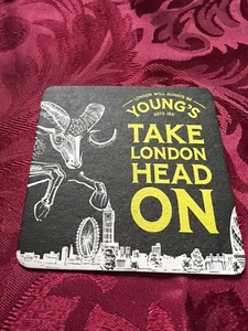 BREWERIANA YOUNGS - TAKE LONDON HEAD ON - BEER MAT - TRAY 85 - Picture 1 of 2