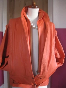 CHAQUETA DE CUERO NARANJA VINTAGE NEW WAVE 14 12 retro años 90 80 thriller tango corto - Imagen 1 de 14