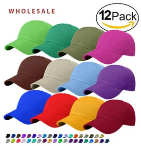 WHOLESALE 12 pieces Classic Plain Baseball Cap Hat Adjustable Size Solid Color - Picture 1 of 25